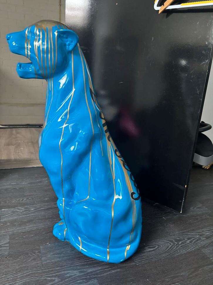 Blauw Panterbeeld met Gouden Accenten Dom Perignon Design, Antiek en Kunst, Kunst | Beelden en Houtsnijwerken, Ophalen