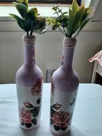 Super mooie twee unieke Decoupage flessen (Handmade), Huis en Inrichting, Overige kleuren, Nieuw, Ophalen of Verzenden, Glas