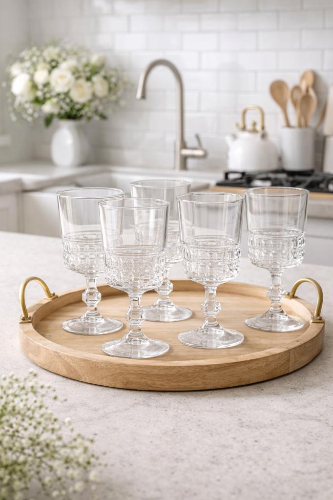 Luminarc Quadrille wijnglazen set 6 vintage BP ruitpatroon, Glas of Glazen, Nvt vintage, Ophalen of Verzenden, Overige stijlen