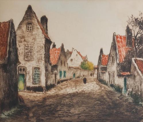 Lucien Dasselborne (Frans/Belgisch, 1873-1952) - Geplaveide, Antiek en Kunst, Kunst | Etsen en Gravures, Ophalen of Verzenden