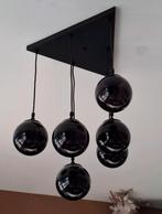 Hanglamp met 6 bollen zwart smoke glas, Huis en Inrichting, Lampen | Hanglampen, Ophalen of Verzenden, Zo goed als nieuw, Glas
