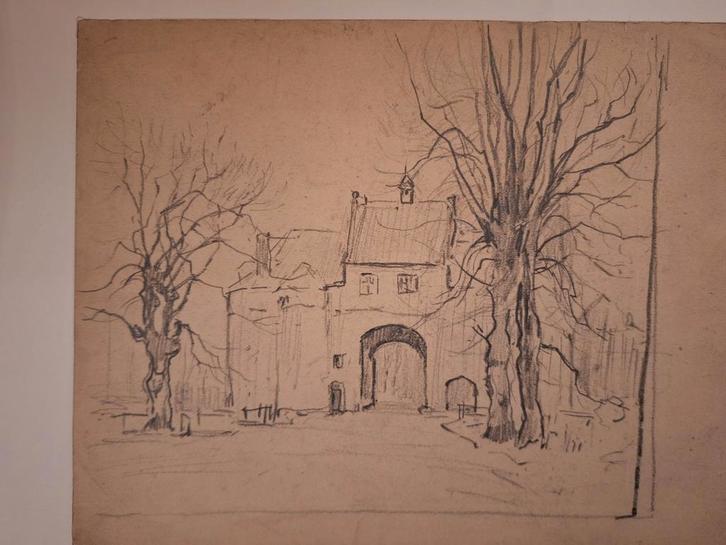 Tekening H. v. Leeuwen - Oudewater, Antiek en Kunst, Kunst | Tekeningen en Foto's, Ophalen of Verzenden