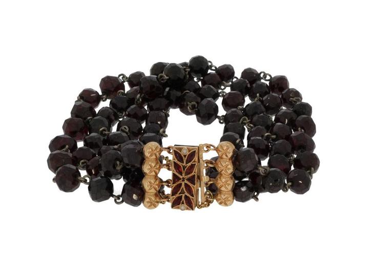 Granaat antieke armband fraai 14k gouden slot dames vintage, Sieraden, Tassen en Uiterlijk, Antieke sieraden, Armband, Goud, Met edelsteen