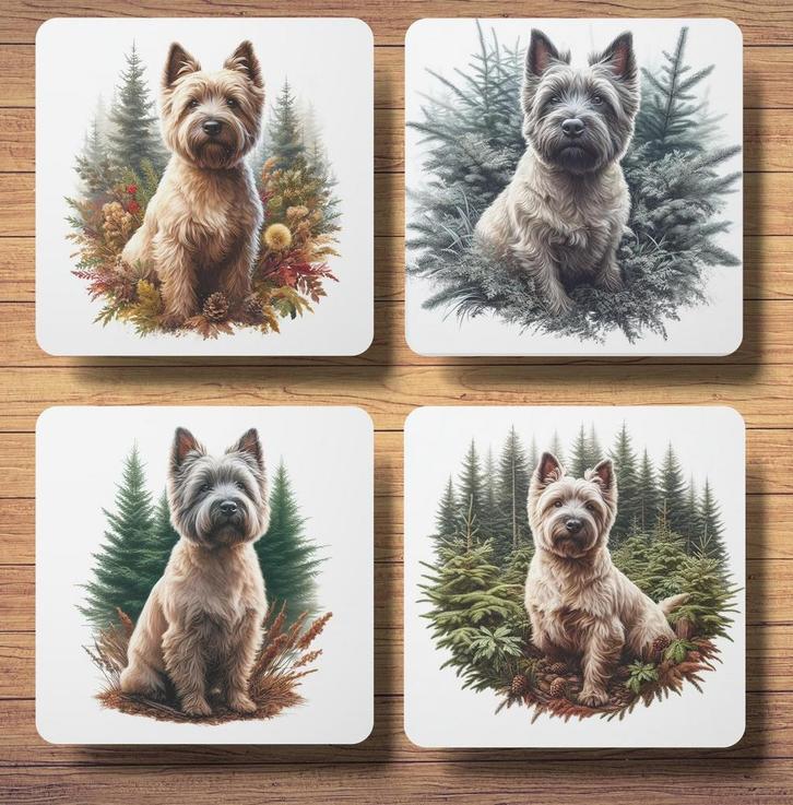 Cairn Terriër Bos onderzetters met houder, Huis en Inrichting, Woonaccessoires | Onderzetters, Nieuw, Glas of Kopje, Ophalen of Verzenden