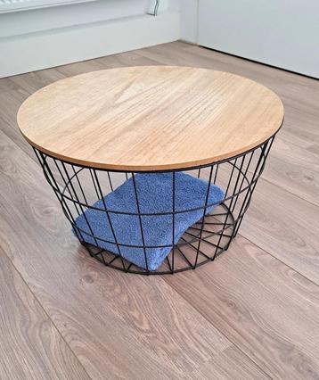 Bijzettafel zwarte draadmand opbergmand hout deksel beschikbaar voor biedingen