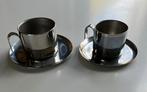 Vintage RVS Kop en Schotel Set (2x), Ophalen of Verzenden