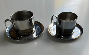 Vintage RVS Kop en Schotel Set (2x) beschikbaar voor biedingen