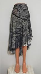 Zwartwitte overslagrok met dessin van Cora Kemperman, Verzenden, Gedragen, Maat 36 (S), Zwart