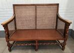 Antiek Engels bankje met rieten rugleuning, Ophalen
