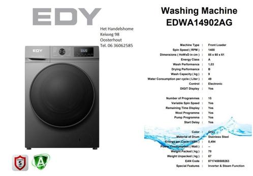 Nieuwe zeer zuinige wasmachines vanaf 299 euro 7 en 9 kg, Witgoed en Apparatuur, Wasmachines, Nieuw, Voorlader, 8 tot 10 kg, Minder dan 85 cm