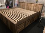 Steigerhouten bed 200x200 + 8 kratten, Huis en Inrichting, Slaapkamer | Bedden, Ophalen, Gebruikt, Bruin, Steigerhout