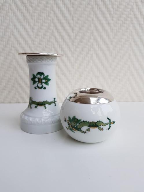 Meissen matchstriker en kandelaar, zilveren randen, Antiek en Kunst, Antiek | Porselein, Ophalen of Verzenden