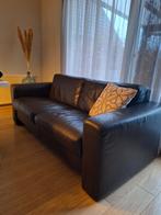 Lederen bank donkerbruin. 2 stuks., Ophalen, Gebruikt, 75 tot 100 cm