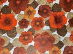 Viscose oranje bloemen echt vintage retro jaren 70 stof, Nieuw, Oranje, 30 tot 200 cm, Ophalen of Verzenden
