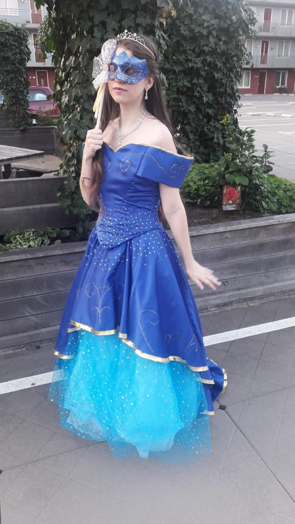 Blauwe Prinsessenjurk met Glitters - Maat S, Ophalen of Verzenden, Kleding, Handgemaakt, Maat 36 (S)