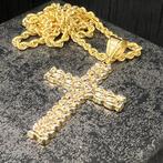 14k gouden ketting met kruis rope nugget model, Ophalen of Verzenden, Nieuw, Goud