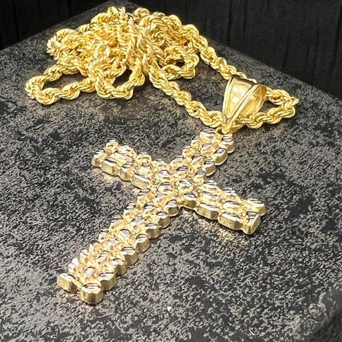 14k gouden ketting met kruis rope nugget model, Sieraden, Tassen en Uiterlijk, Kettingen, Nieuw, Goud, Ophalen of Verzenden
