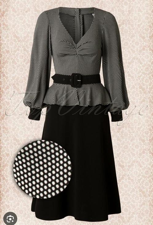 Miss Candyfloss 40s peplum dress 2XL (NIEUW!), Kleding | Dames, Jurken, Nieuw, Maat 46/48 (XL) of groter, Zwart, Onder de knie