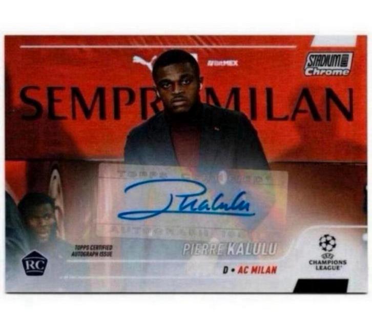 20-21 Topps Chrome UEFA Pierre Kalulu ac milan Signed card, Verzamelen, Sportartikelen en Voetbal, Nieuw, Spelerskaart, Buitenlandse clubs