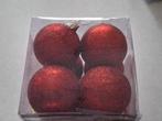 4 rode kerstballen met glitter h, Onbekend, Ophalen of Verzenden, Zo goed als nieuw, Losse verkoop