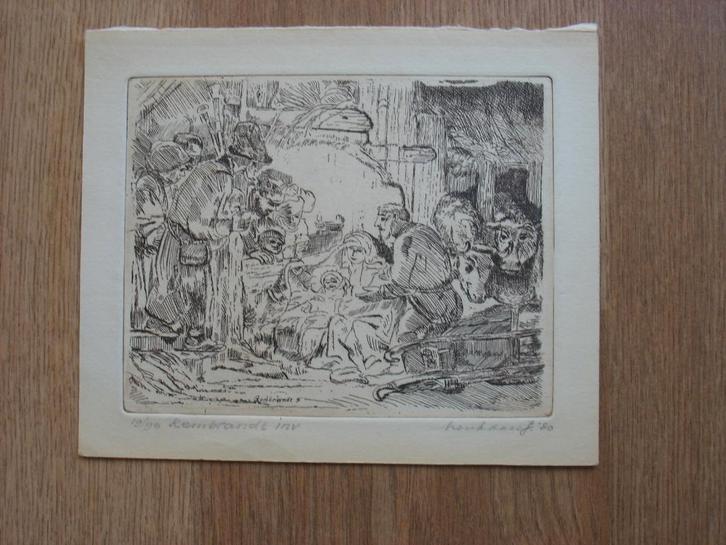 Prent/Tekening / Gravure Aanbidding der Herders ( Rembrandt), Antiek en Kunst, Kunst | Overige Kunst, Ophalen of Verzenden