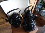 3x Oude zwart emaille waterketel met gouden bies, Ophalen