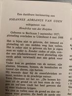 van Uden x vd Heijden Berlicum Udenhout, Ophalen of Verzenden, Rouwkaart