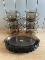 Vintage ARCOROC rookglas fumé servies France 1970s, Gebruikt, Ophalen of Verzenden, Glas, Overige stijlen