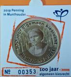 Penning 100 Jaar Kiesrecht 2019, Postzegels en Munten, Munten | Nederland, Ophalen of Verzenden, Overige waardes, Losse munt