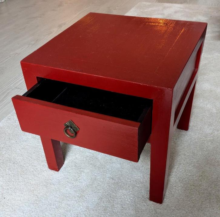 Oosters bijzettafeltje met lade van Loods 5, Huis en Inrichting, Tafels | Bijzettafels, Gebruikt, Vierkant, Minder dan 45 cm, Minder dan 55 cm