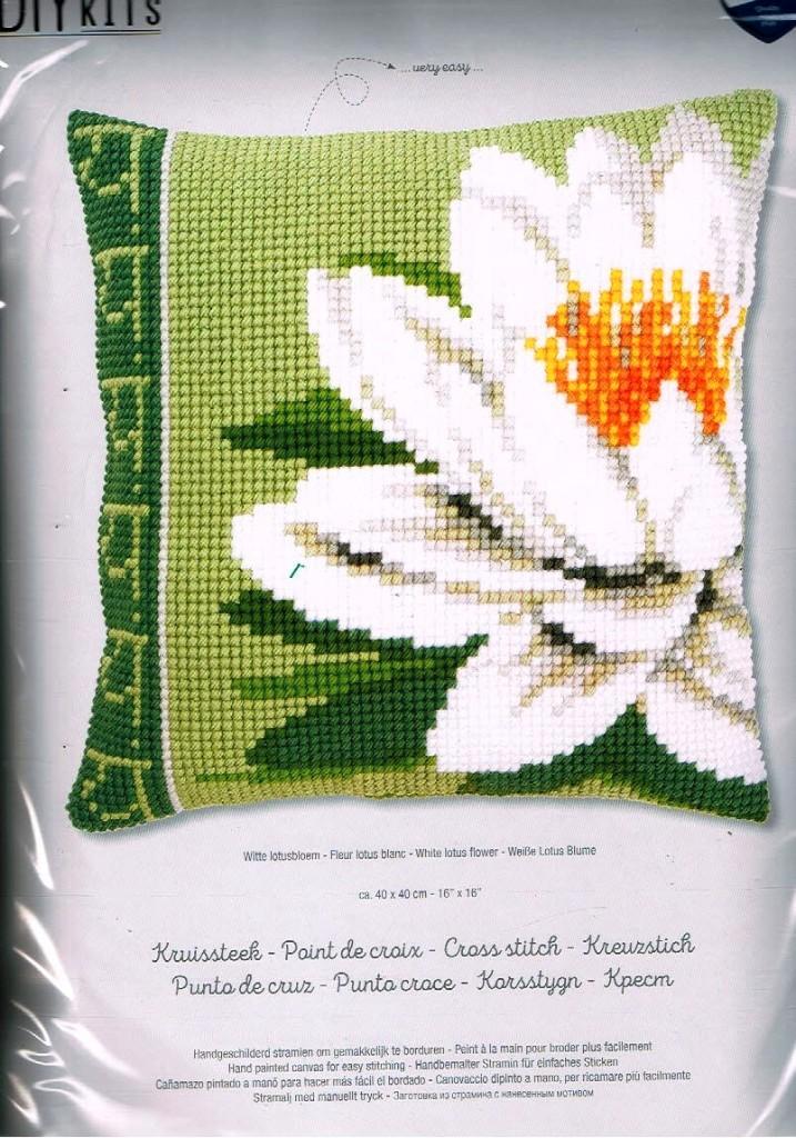 Cado vervaco borduurpakket  kussen lotusbloem  wit, Hobby en Vrije tijd, Borduren en Borduurmachines, Nieuw, Borduurpakket, Handborduren