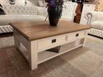 NIEUW: Landelijke Salontafel wit met een massief eiken blad, Huis en Inrichting, Tafels | Salontafels, 100 tot 150 cm, Zo goed als nieuw