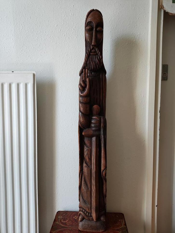 Prachtig oud groot zwaar houten beeld van de heilige Petrus, Antiek en Kunst, Antiek | Religie, Ophalen