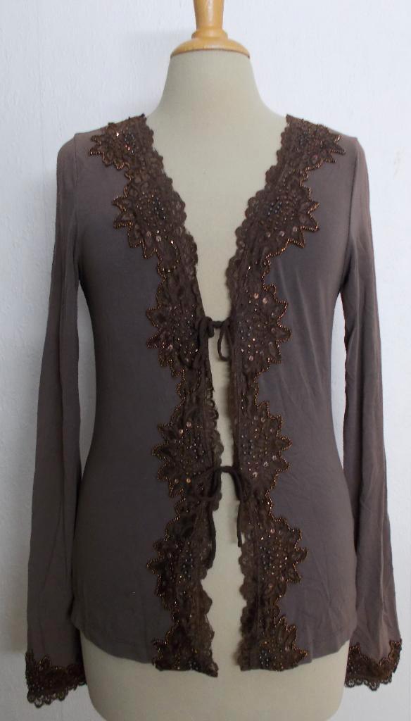 Bruin bewerkt vestje met kant van Ganesha Ibiza! M, Kleding | Dames, Tops, Zo goed als nieuw, Maat 38/40 (M), Bruin, Lange mouw