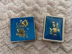 Blauwe vintage pillendoosjes met bloemen, Ophalen of Verzenden