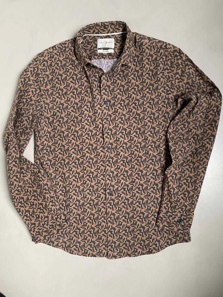 Cast Iron Overhemd, bruin/blauw all over print, mt. M, ZGAN, Kleding | Heren, Overhemden, Zo goed als nieuw, Halswijdte 39/40 (M)
