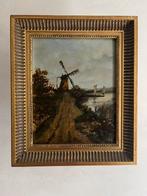 Schilderij oudhollands decor / olieverf op linnen gesigneerd, Ophalen of Verzenden