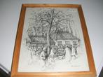 schilderij pentekening van oud BERGEN NH 1983, Ophalen of Verzenden