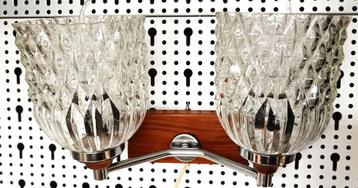 vintage wandlamp /teak/chroom - dubbele kelken (kristalglas) beschikbaar voor biedingen
