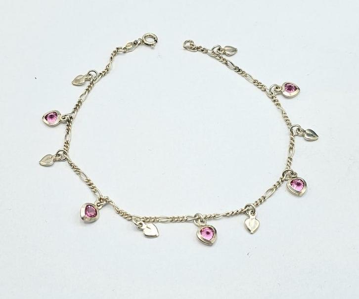 Zilveren Enkelband Met Steentjes, Sieraden, Tassen en Uiterlijk, Enkelbandjes en Enkelkettinkjes, Zo goed als nieuw, Zilver, Verzenden