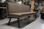 Luxe eetkamerbank Strong Jess Design leer stof naturel 250cm, Ophalen, Bruin, Leer, Zo goed als nieuw
