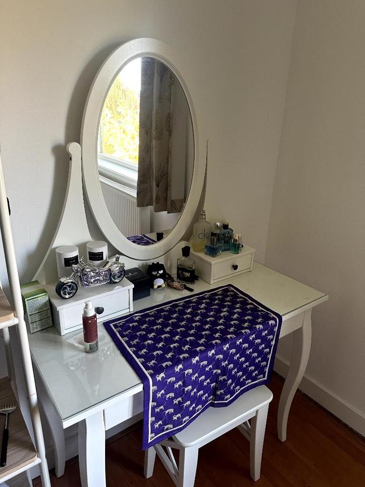 HEMNES Toilettafel met spiegel, wit, 100x50 cm, Huis en Inrichting, Tafels | Kaptafels, Zo goed als nieuw, 100 tot 150 cm, 50 tot 100 cm