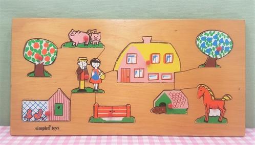 Vintage Simplex houten puzzle - Boerderij retro jaren 70, Kinderen en Baby's, Speelgoed | Houten speelgoed, Gebruikt, Overige typen