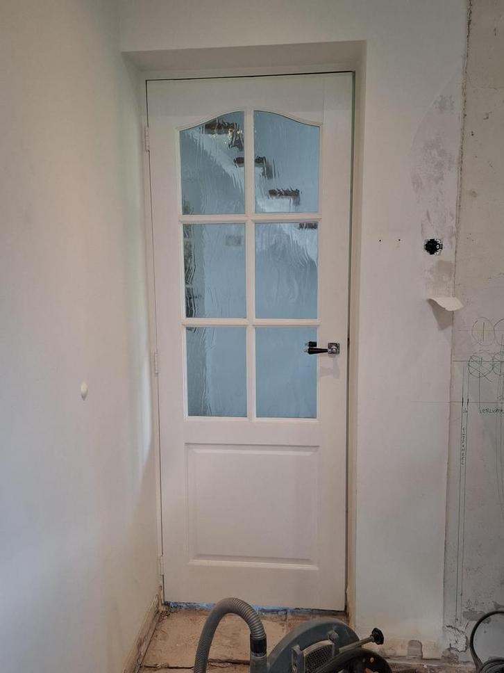 Mooie witte binnendeur met glas-inzet, Doe-het-zelf en Verbouw, Deuren en Horren, Gebruikt, Binnendeur, 200 tot 215 cm, 80 tot 100 cm
