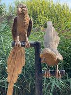 Bronzen Beeld: 2 Papegaaien op Tak - 117cm, Tuin en Terras, Ophalen, Gebruikt, Metaal, Dierenbeeld