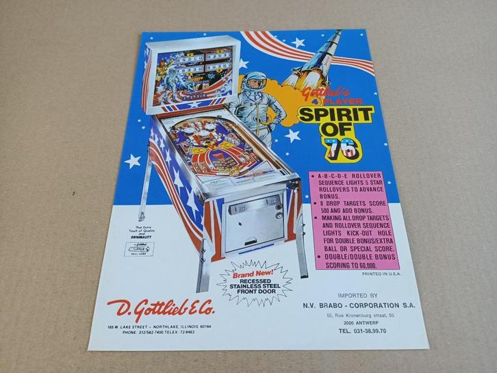 Flyer: Gottlieb Spirit Of 76 (1975) Flipperkast, Verzamelen, Automaten | Flipperkasten, Gebruikt, Mechanisch, Flipperkast, Williams