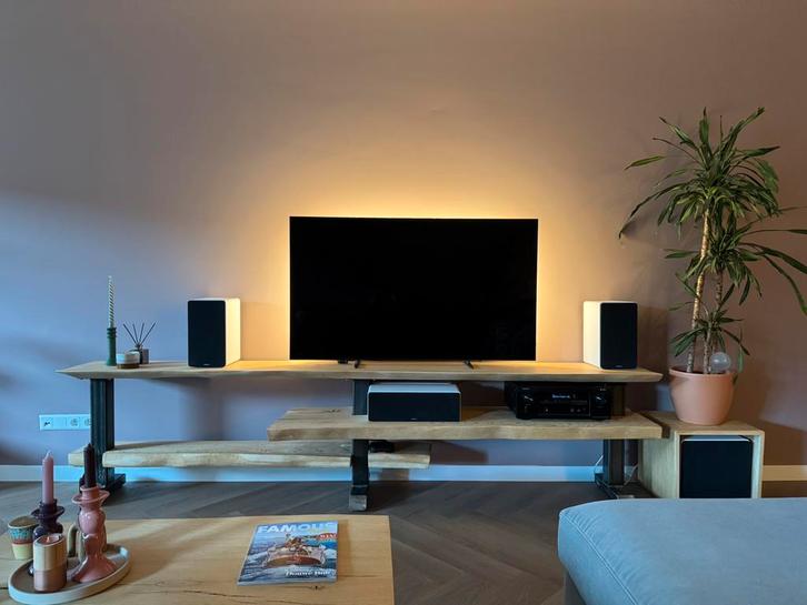 Industrieel stalen TV meubel/dressoir met massief eikenhout, Huis en Inrichting, Kasten | Televisiemeubels, Gebruikt, Minder dan 100 cm