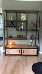 Industriële vakkenkast met wijnrek - eikenhout, Huis en Inrichting, Ophalen, Met plank(en), 100 tot 150 cm, Eikenhout