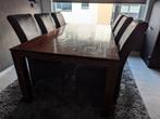 Hardhouten eettafel met 6 eetkamer stoelen (evt meer !!), Ophalen, Zo goed als nieuw