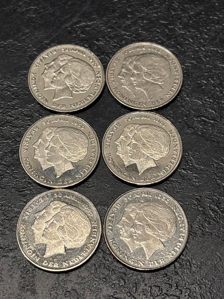 1 gld Juliana/Beatrix herdenkingsmunt Troonswisseling 1980, 1 gulden, Setje, Koningin Beatrix, Zilver
